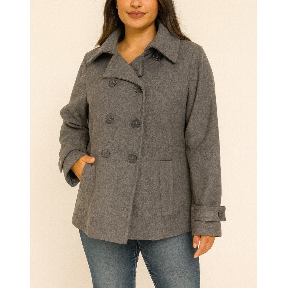 Calvin Klein Wool Blend Light Gray 3 Button Peacoat Size 8 with removable hood